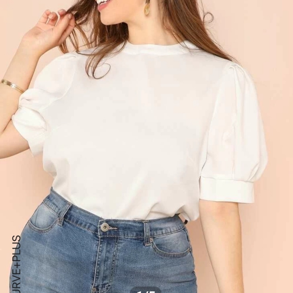 Shein plus puff sleeve solid top